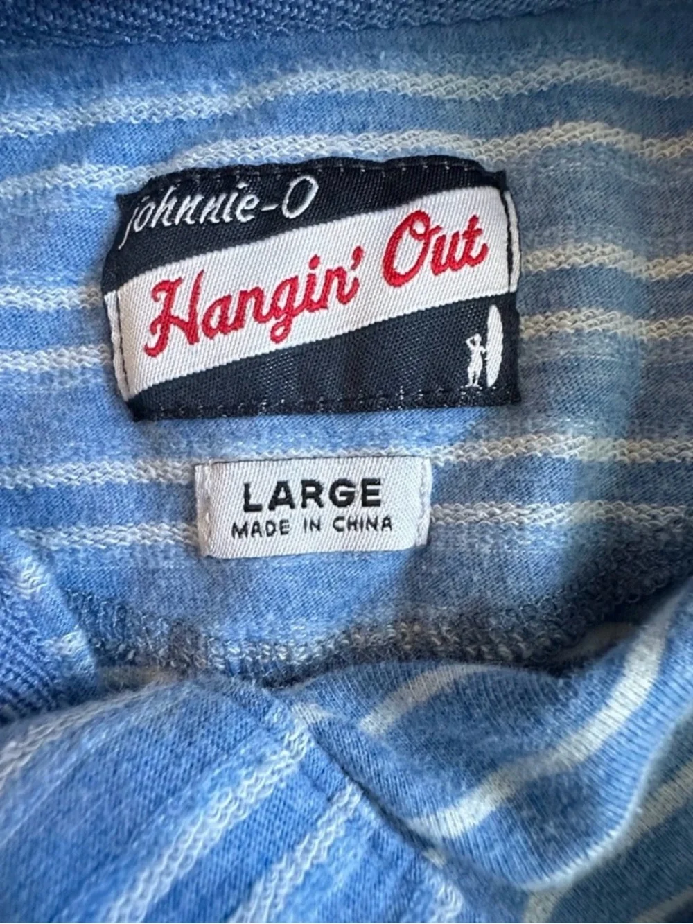 Johnnie-O Blue Striped Henley Button Long Sleeve